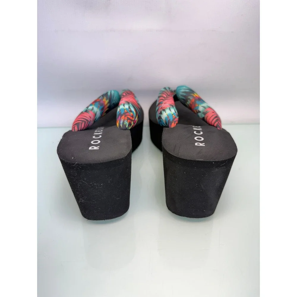 Rocket Dog Platform Flip Flop Sandals Women 6 Black Tropical Y2K Chunky Slides